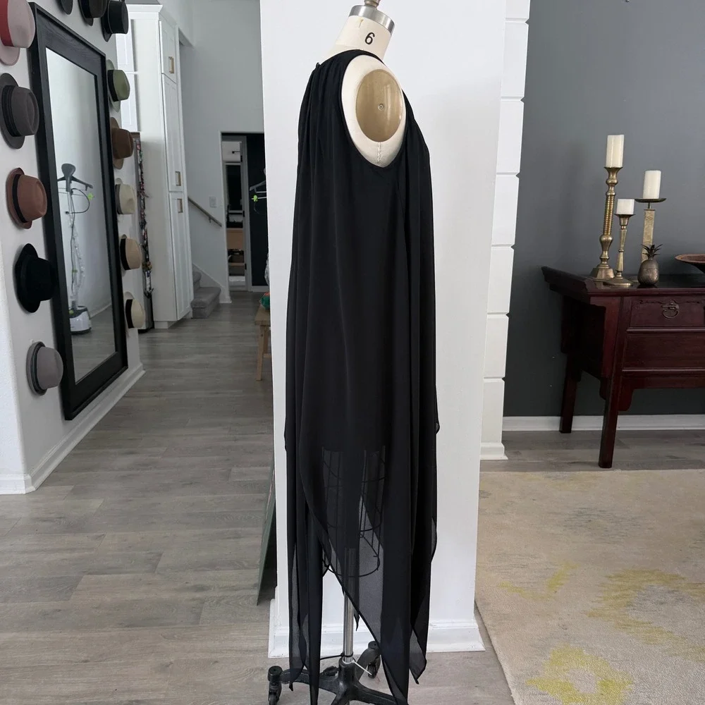 Michael‎ Kors Black Chiffon Sharkbite Hem V-Neck Midi Dress NWT Small